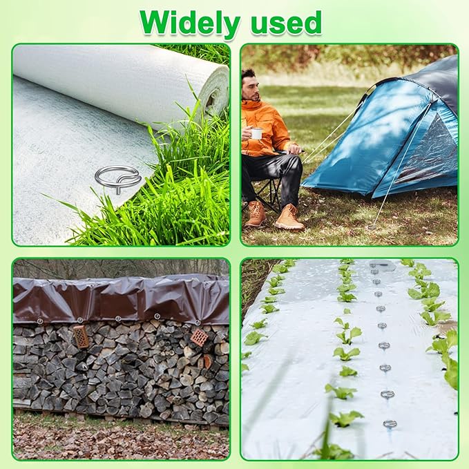 40 Pcs 6-Inch Heavy-Duty Galvanized Landscape Staples – Thickened 8 Gauge Circle Top Pins, Rust-Resistant for Weed Barrier, Landscape Fabric, and Garden Projects
