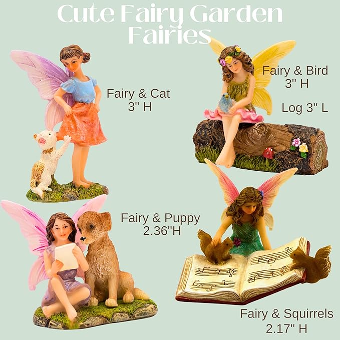 PRETMANNS Fairies for Fairy Garden, with Adorable Miniature Animals – a Cute Accessories Fairy Kit for Outdoor – 5 Piece Figurine Collection