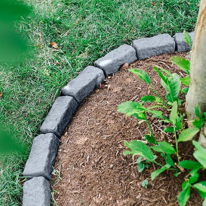 Beuta Landscape Edging | Garden Edging Border | Faux Stone Bricks for Lawn edging, Flower beds, Pathways & Yard Edging– 40 Packs | Each Section Has 6 Bricks 48"L x 4"W x 2.25"H | 120 Spikes |Greystone