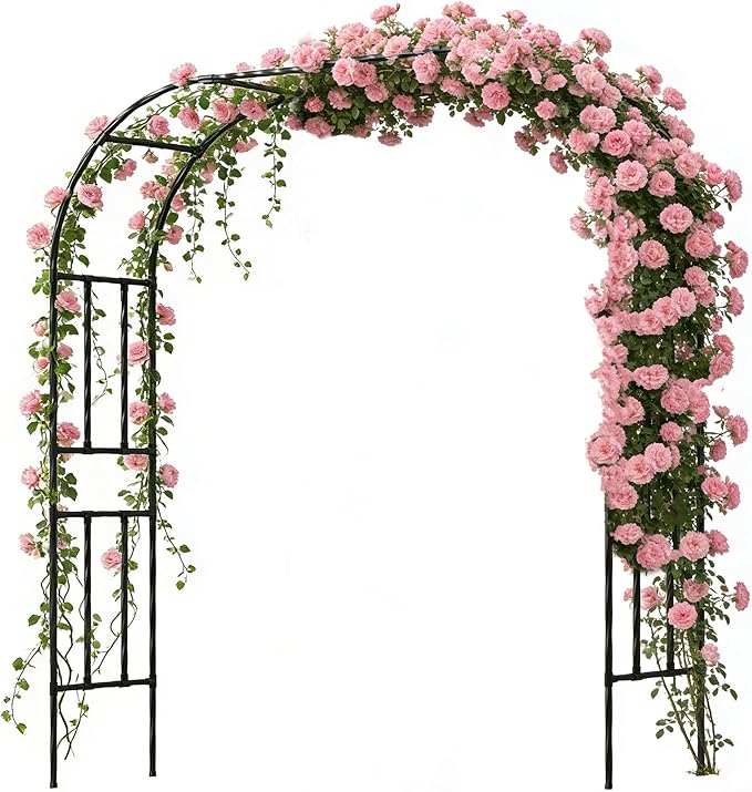Twira Garden Arch Trellis, 7.9FT(240cm) Metal Garden Arbor Trellis for Climbing Plants Outdoor, Large Wedding Arch for Ceremony, Black Garden Archway Trellises Decoration for Lawn, Patio, Backyard