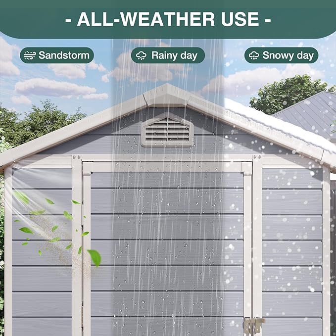 6x4FT Storage Shed Plastic Outdoor Storage Shed Waterproof Container House with Lockable Door and Transparent Window for Garden, Lawn, Backyard, Patio