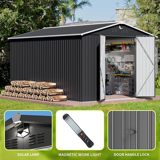 10x14 FT Metal Storage Shed, Outdoor Tool Sheds with Lockable Door, Large Heavy Duty Tool Sheds, Outside Waterproof Storage Building