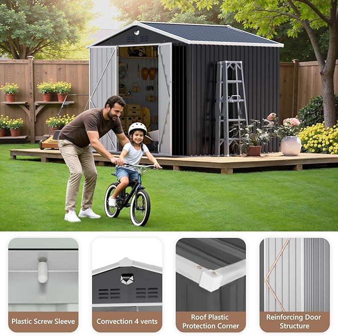 10x8 FT Outdoor Storage Shed, Metal Sheds & Outdoor Storage, Waterproof Sheds with Lockable Doors for Backyard (No Window)