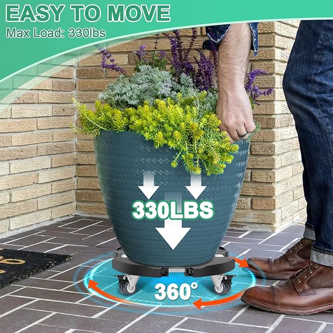 sanyi Plant Caddy with Wheels, 2 Pack 8-21" Adjustable Rolling Plant Stands with Wheels Heavy Duty Large Plant Potted Trolley Dolly Cart Garden Tower Pot Greenstalk Vertical Planter Umbrella Base