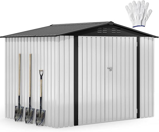 DWVO 8'x6' Large Metal Outdoor Storage Shed, Heavy Duty Tool Storage Sheds for Backyard Patio Lawn - Ideal for Bicycles, Garden Tools, and Lawn Equipment, Easy-to-Assemble, White