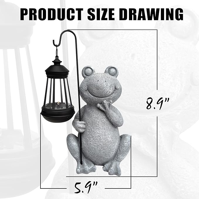 Frog Solar Garden Statues,Resin Frog Figurine Decorations with Solar Lights Lantern, Outdoor Garden Decor Art for Lawn,Yard, Unique Housewarming Gift for Women Mom Grandma