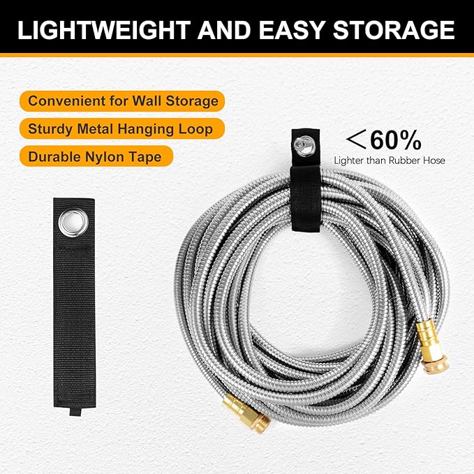 Metal Garden Hose 10ft, Short Stainless Steel Water Hose with Solid Fittings 3/4", Leak-Proof Small Hose for Outdoor,Outside,Yard,Lawn Patio