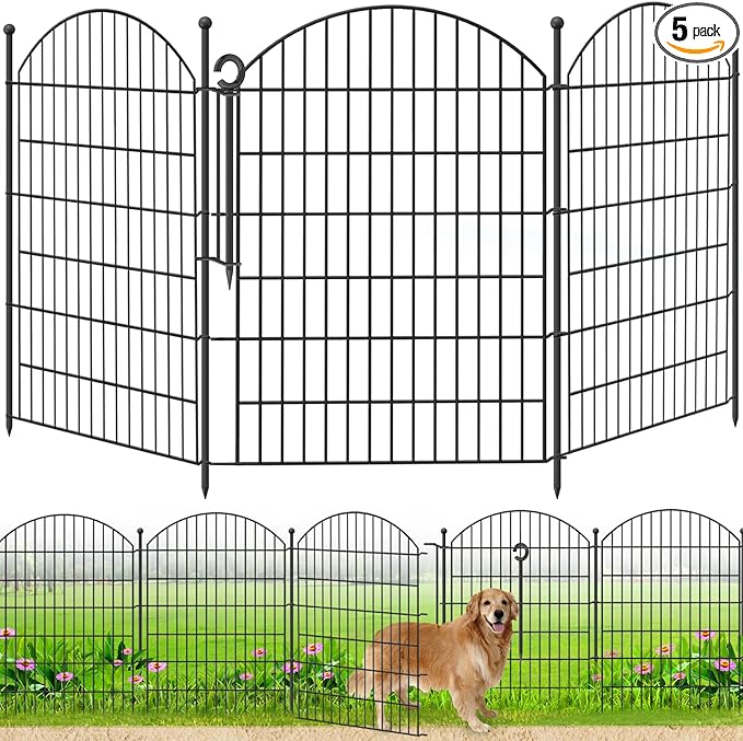 Decorative Garden Fence 40in (H) x12ft (L), 5 Pack No Dig Fence Animal Barrier for Dog with Lock, Arched Flower Bed Edging, Wire Border Panel Fencing for Yard Patio Outdoor Decor