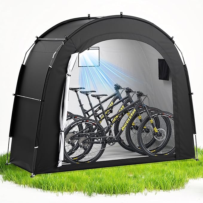 Housolution Bike Storage Tent Shed for 3 Bikes, Outdoor Portable 210D Oxford Thick PU4000 Waterproof Bike Cover with Ventilated Window, Bike Tent Fit for Bicycle, Lawn Mower, Garden Tools