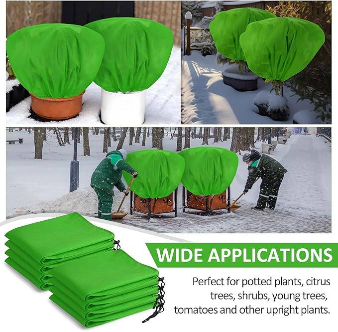 18 Pcs Winter Plant Covers Freeze Protection 39.4x23.6 Inch Horizontal Shrub Tree Plant Protection Bags Frost Blanket with Drawstring for Fall Winter Outdoor Garden Planting (Green)