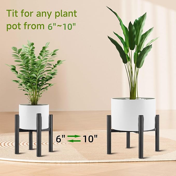 Adjustable Metal Plant Stand Black, Fits 6-10 Inch Heavy Duty Flower Pots Holder - Floor Single Plant Stands Indoor Outdoor for Corner Planter Outside Potted Plants (Pot Not Included)