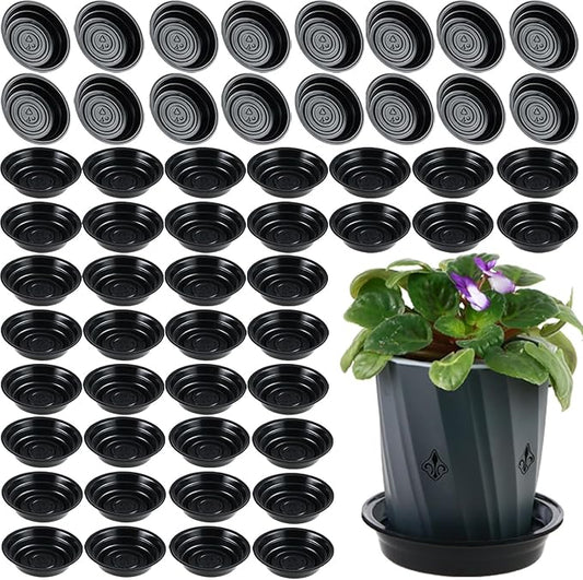 50 Packs 6 Inches Small Plant Saucers for Indoor Outdoor Use Heavy Duty Plastic Plant Plate Dish for Planter Bulk Round Flower Pot Drip Trays to Catch Water 4 to 20 Inch, Black