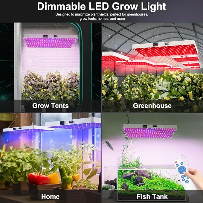 Remote Control LED Grow Light, 100 Watt Dimmable Full Spectrum Plant Light, 3 Lighting Modes Grow Lights for Indoor Plants Seed Starting Seedlings Vegetable, Hanging Growing Lamp for 2x2/3x3 Grow Tent