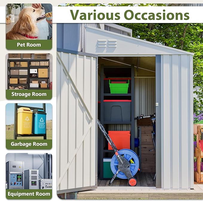 4×7 FT Outdoor Metal Storage Shed,Heavy-Duty Lean to Storage Shed with Lockable Door and Reinforced Beams,All Weather Waterproof Storage House W/2 Air Vents,for Backyard,Patio,Lawn,White