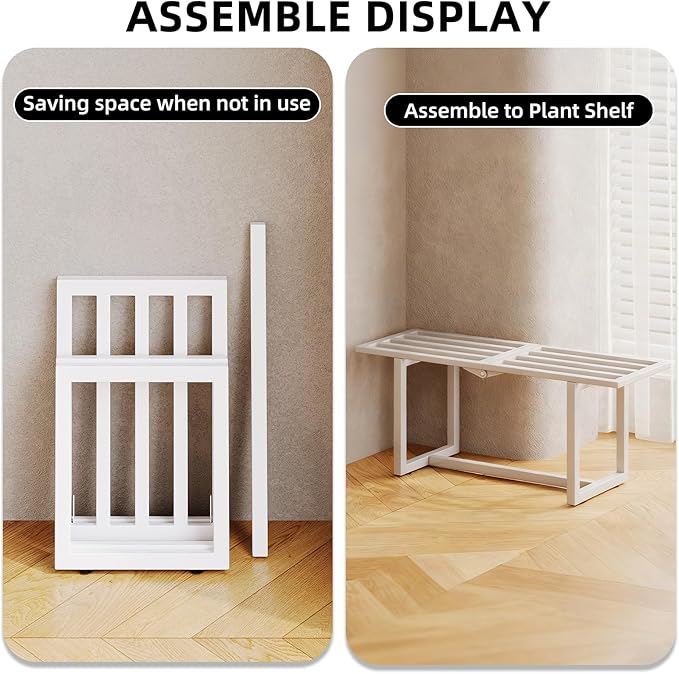 2 Pack Metal Plant Stand Indoor, Outdoor Iron Plant Shelf, Heavy Duty Slatted Display Shelf for Patio Balcony Garden Living Room Load Bearing 330 LB 26" L x 10.4" H x 8.6" W 1 Tier White