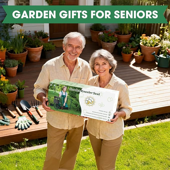 Heavy Duty Garden Kneeler and Seat for Elderly, 400lbs Capacity Foldable Gardening Stool with Support Legs & Thick Pad, Includes Large Tool Organizer Bag, Green
