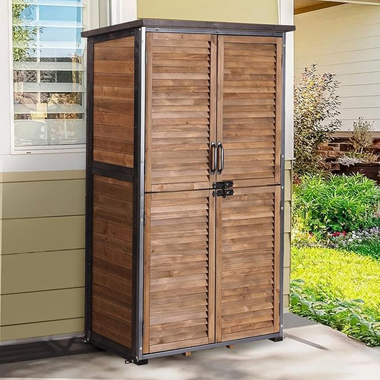 Outdoor Storage Shed with Metal Frame, Garden Sheds with Adjustable Shelves and Removable Floor, Waterproof Outdoor Garden Tool Cabinets for Backyard Patio Lawn