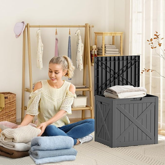 32 Gallon Waterproof Outdoor Storage Box, UV Resistant Resin Deck Box with Hydraulic Rod for Reinforced Stability, Perfect for Patio, Garden, and Pool, Black