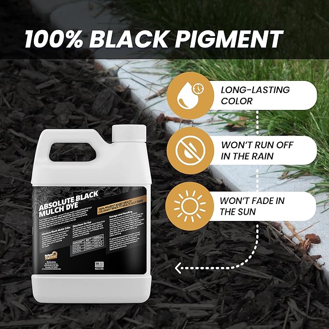 32oz Absolute Black Mulch Dye - Covers up to 2,500 sq. ft., Liquid Mulch Dye Black, Premium Color Concentrate, Ideal for Landscaping, Renews Faded Rubber or Wood Chips, 100% Color Pigment