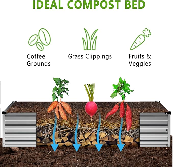 2PCS 12x2x1FTGalvanized Raised Garden Bed Kit,Vegetable Boxes-Rectangle Metal Flower Box,Large Planter Raised Beds Outdoor Garden for Planting,Fruit,Herb-Sliver