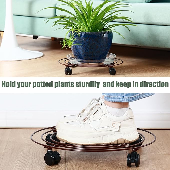 6 Packs Large Metal Plant Caddy with Wheels 13" Rolling Plant Stands Heavy-duty Wrought Iron Plant Roller Base Pot Movers Plant Saucer on Wheels Bronze