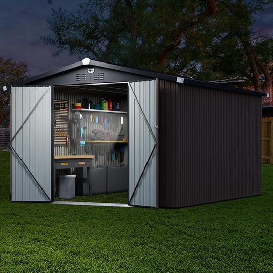 10x12 FT Metal Storage Shed, Outdoor Tool Sheds with Lockable Door, Large Heavy Duty Tool Sheds, Outside Waterproof Storage Building