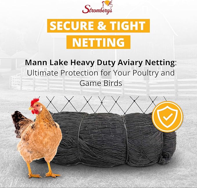 Stromberg’s 2” Mesh Heavy Duty Knotted Aviary Netting, UV Resistant Polyethylene Fiber for Game Birds, Pheasants & Poultry, 85 Lbs Break Strength Durable Against Weather and Predators, Size 25' x 100'