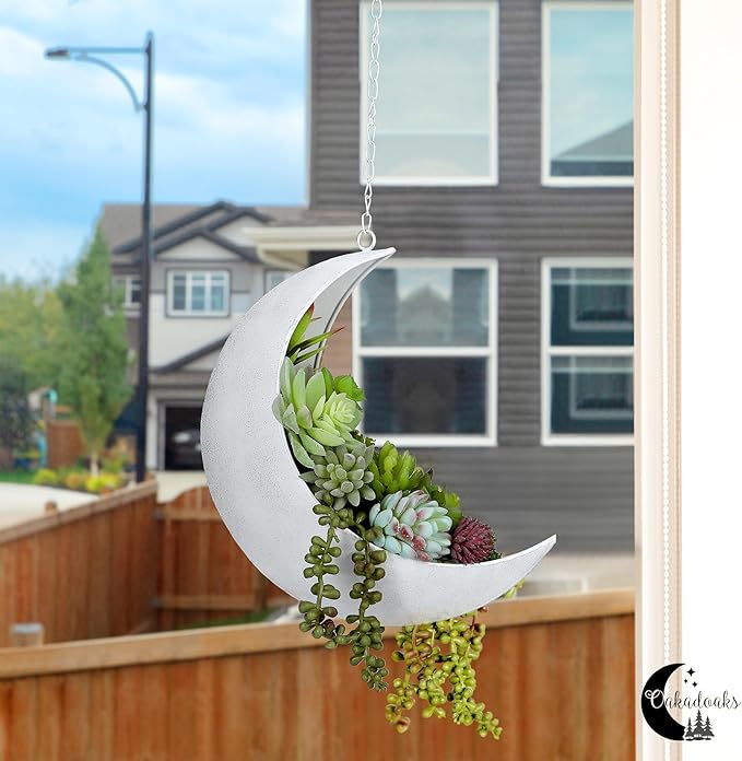Hanging Moon Planter for Moon Room Decor - Great for Succulents, Air Plant, Mini Cactus, Faux, Artificial Plants-Boho Hanging Planters for Indoor Plants, Witchy Gifts for Women, Birthdays,Plant Lovers