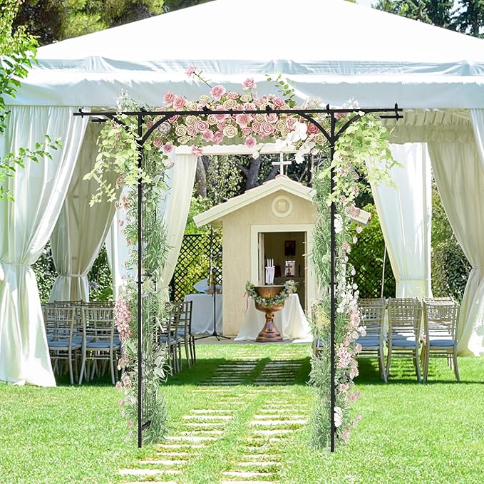 S AFSTAR Garden Arch Trellis Pergola, 6.8 FT Outdoor Metal Arbor w/Extended Top, 4 Ground Stakes, Plant Support Trellis for Climbing Plant Vine Rose, Garden Arbour Archway for Wedding Ceremony Party