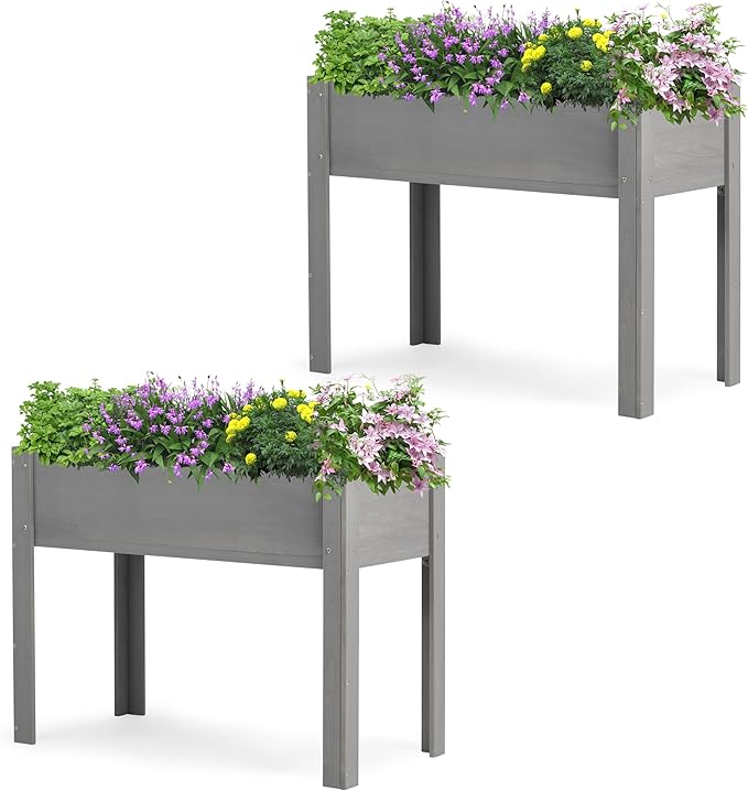 40x20x31 inch Raised Garden Bed with Legs, Elevated Wooden Planter Box for Outdoor Plants Flowers Fruits Vegetable Herb Growing