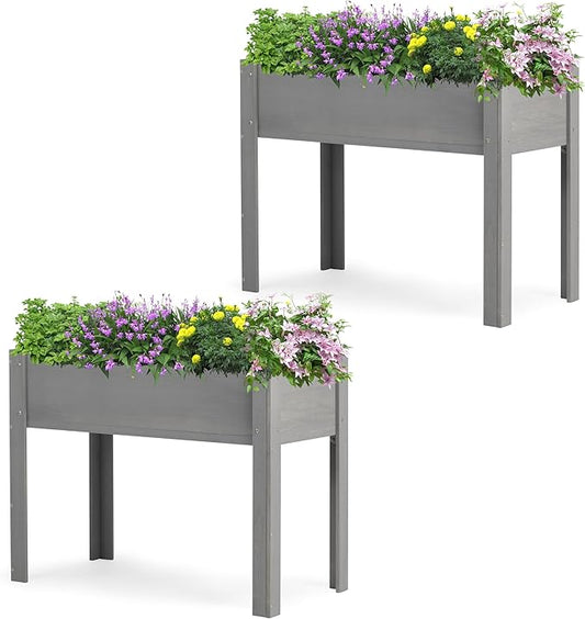 40x20x31 inch Raised Garden Bed with Legs, Elevated Wooden Planter Box for Outdoor Plants Flowers Fruits Vegetable Herb Growing