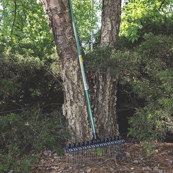 THE GROUNDSKEEPER II Rake 55-inch Lightweight Fiberglass Handle, 21-inch Head, Durable Steel Tines for Gardening, De-Thatching or Professional Landscaping - Green (6-Pack)