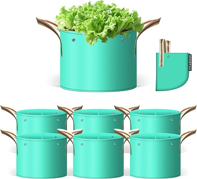 7 Pcs 20 Gallon Grow Bags, PE Garden Grow Bags for Plants with Branch-Binding Holes and Bottom Drain Holes, Ideal for Vegetables, Strawberries and Flowers