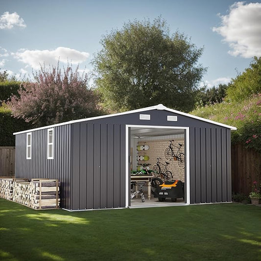 10x12 FT Outdoor Storage Shed, Extra Large Metal Shed with Lockable Doors,Vent & 2 Windows, All-Weather Tool Shed Storage House for Backyard,Garden,Patio, Lawn, Dark Gray