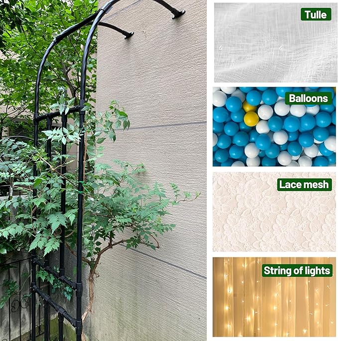 Twira Half Side Garden Arch Trellis, 7.9FT Metal Arbor Trellis for Climbing Plants Outdoor, Black Half Arch Wedding, Garden Archway Arbors and Trellises Decoration for Lawn, Patio, Backyard