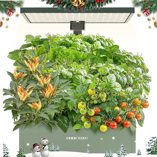 SUNCOZE Hydroponics Growing System Kit, 20 Pods Indoor Herb Garden with 10L Water Tank & Adjustable Height 25", 30W LED Grow Light, LCD Display with Veg/Flower Modes, Pump & Low Water Reminder, Green