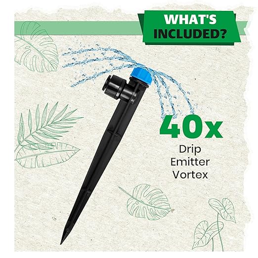 Bonviee 40-Pack Drip Irrigation Emitters- 1/4" Push-to-Connect Precision Irrigation Stakes - Low Flow Garden Watering System for Vegetables, Shrubs & Flower Beds