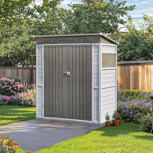 5x3 FT Outdoor Wood Storage Shed, Garden Tool Shed with Windows, Outside Storage Shed Waterproof for Backyard, Garden, Patio, 4 Vents (Without Floor) Gray