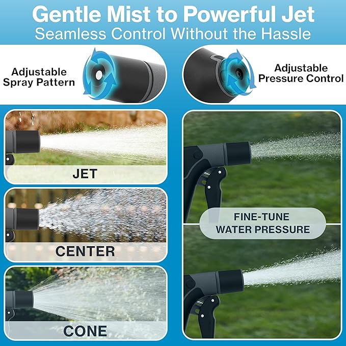 Aquor Utility Spray Nozzle – Heavy-Duty Garden Hose Nozzle with Dual Flow Control, Adjustable Jet to Cone Spray, Water Hose Sprayer for Lawn, Car Wash, Dog Wash, Cleaning, and Gardening – Jet Black