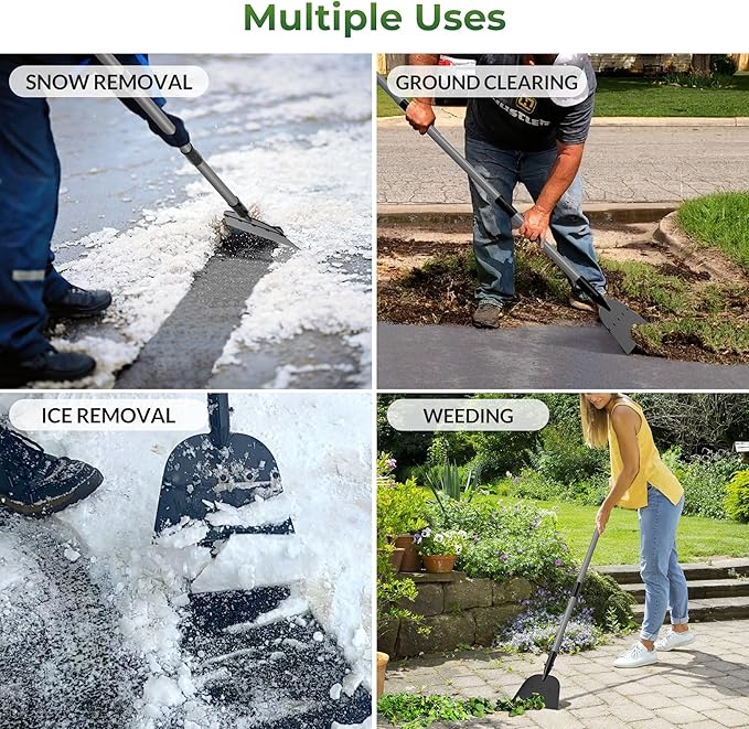 Walensee Metal Snow Shovel 54”, Heavy Duty Floor Scraper & Ice Scraper, Flat Shovel for Driveway Sidewalk Garden Deck, Manual Push Plow for Snow Ice & Weed Removal, Back-Friendly Tool for Seniors