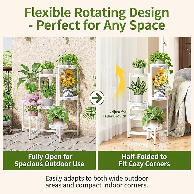 7 Tier Plant Stand Indoor Outdoor, Corner Tiered Plant Stands, Planter Display Rack for Multiple Plants, Wrought Iron Flower Stand, Folding Tall Plant Rack Shelf for House Patio Garden - WhiteWave