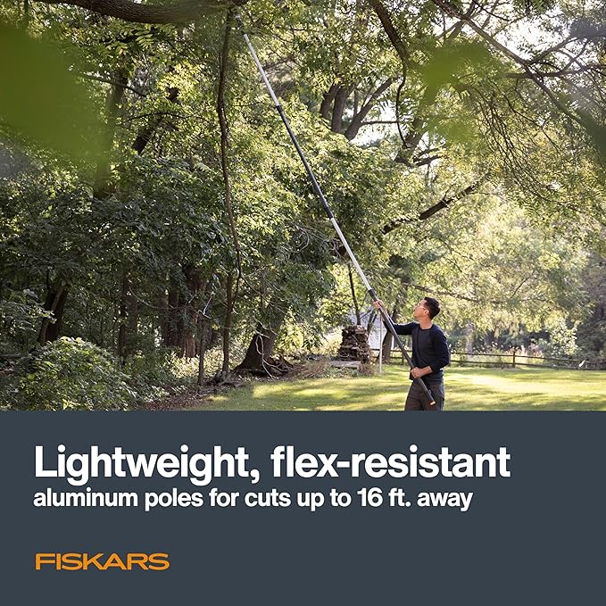 Fiskars XtendControl Extendable Tree Pruner (12 ft), Pole Saw, Adjustable Branch Trimmer with 15" X1 Saw, 3-6 ft Extension Poles, and Secure Locking System for Precision Cutting