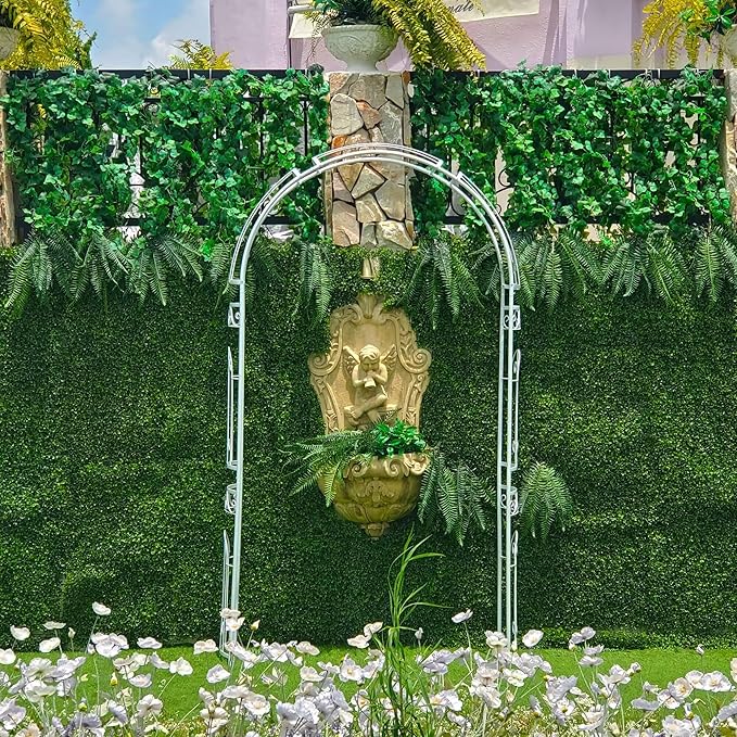 White Wedding Arch Garden Arbor Curved Metal Archway with Elegant Curve for Climbing Plants Roses Vines Garden Lawn Backyard Patio Wedding Outdoor Ceremony