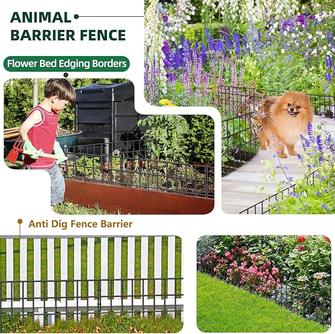 10 Panels Animal Barrier Fence, 14ft(L) x 13in(H) No Dig Garden Fence for Dog Rabbit, Rustproof Anti Digging Barrier, Garden Edging Border Ground Defense for Outdoor, Yard, Patio