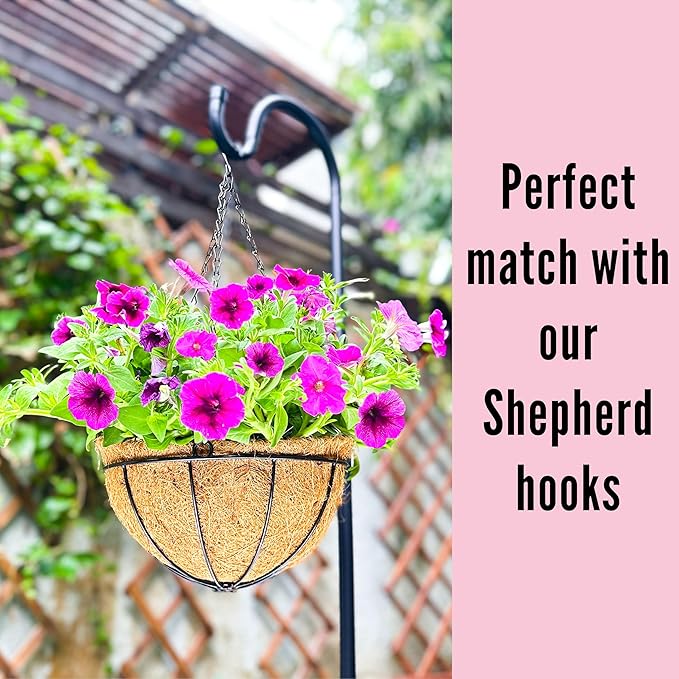 LaLaGreen Hanging Baskets for Plants Outdoor (4 Pack, 8 Inch) Hanging Planters Outdoor with Coco Liner, Small Round Flower Pots with Hanger Metal Wire Holder Deck Patio Porch Garden Balcony Decor