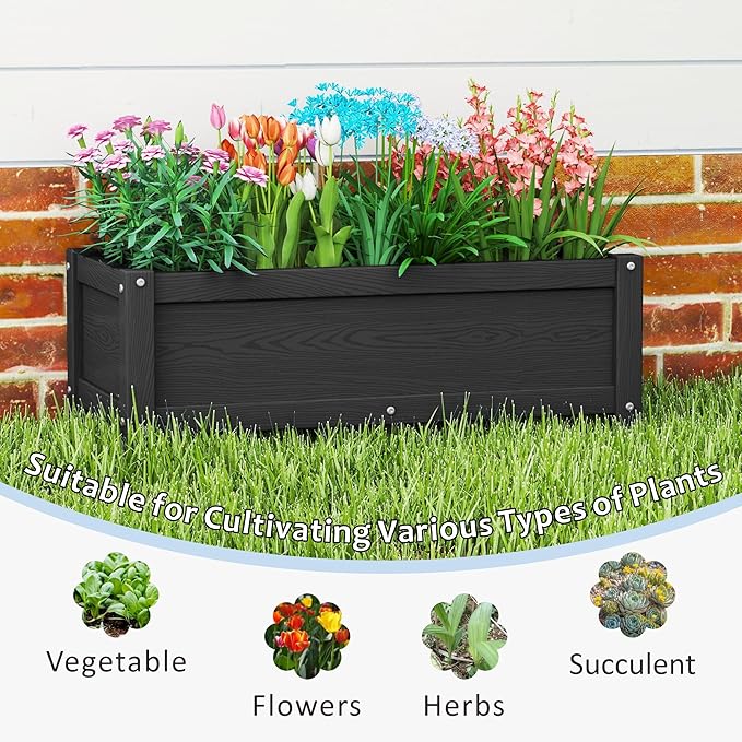 HDPE Raised Planter Box Outdoor,Rot-Resistant and Non-Cracking,Raised Beds for Gardening 29.5 * 14.4 * 9.8 in for Yard,Lawn,Outdoor Planter Boxes Rectangle with Drainage Holes Black