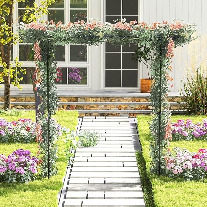 SAFSTAR 81-Inch Garden Arch, Metal Arbor Archway for Climbing Plants, Decorative Lawn Arbor, Heavy-Duty Arch Trellis for Climbing Plants Outdoor Wedding Ceremony Party Backyard