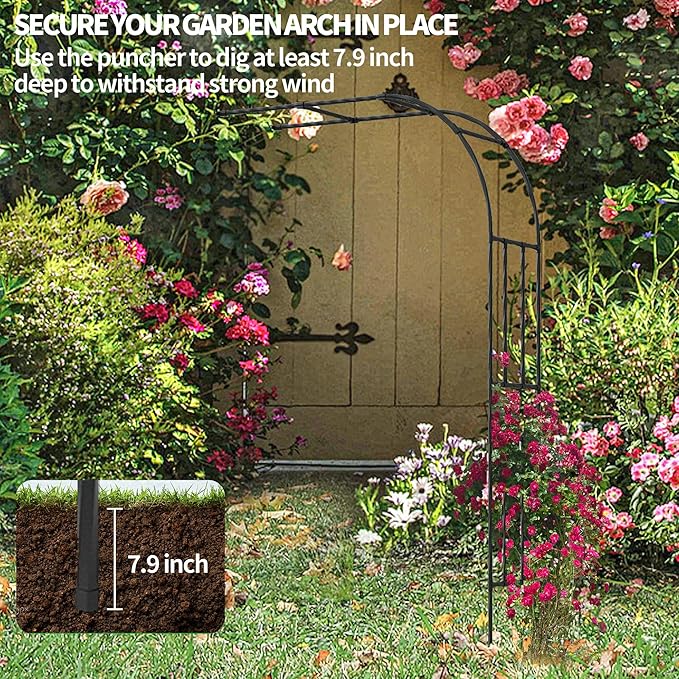 Half Garden Arch Trellis, Trellis Arch for Climbing Plants Outdoor, 7.9FT MetalGarden Arbor, Garden Trellises for Patio Lawn Backyard, Large Garden Archway Decoration Black 47.2" x 94.5in