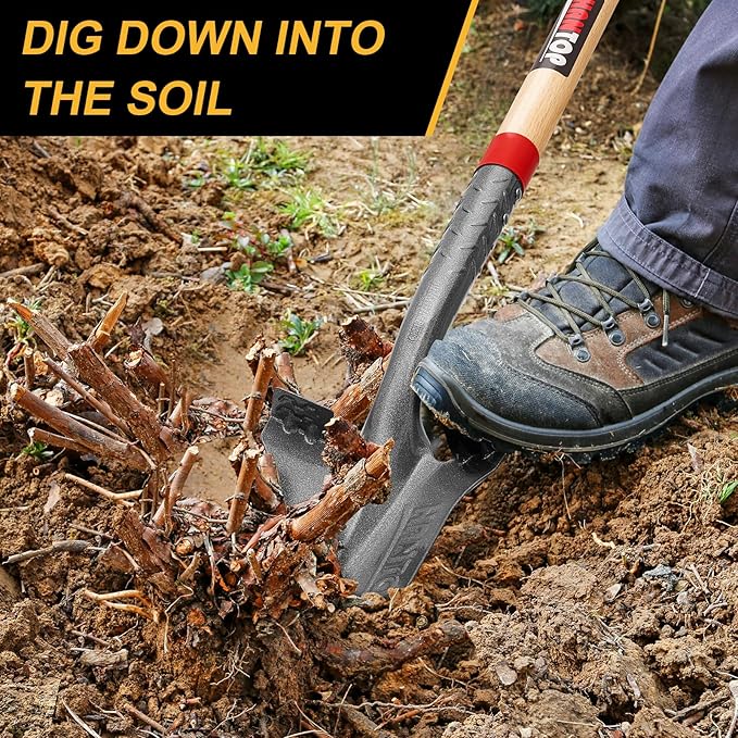 Drain Spade Digging Shovel with Wooden Handle for Trenching,Transplanting,Garden,44 inches
