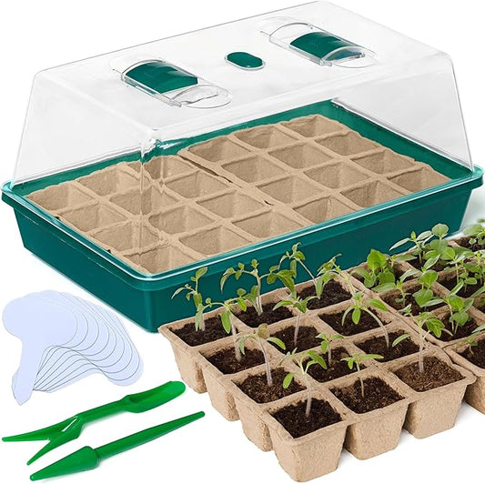 CARPATHEN Seed Starter Tray - Seed Starting Tray with Hard Plastic Humidity Dome and 48 Peat Pots for Seedlings - Plant Germination Trays Plant Starter Kit and Base Mini Greenhouse Germination Kit